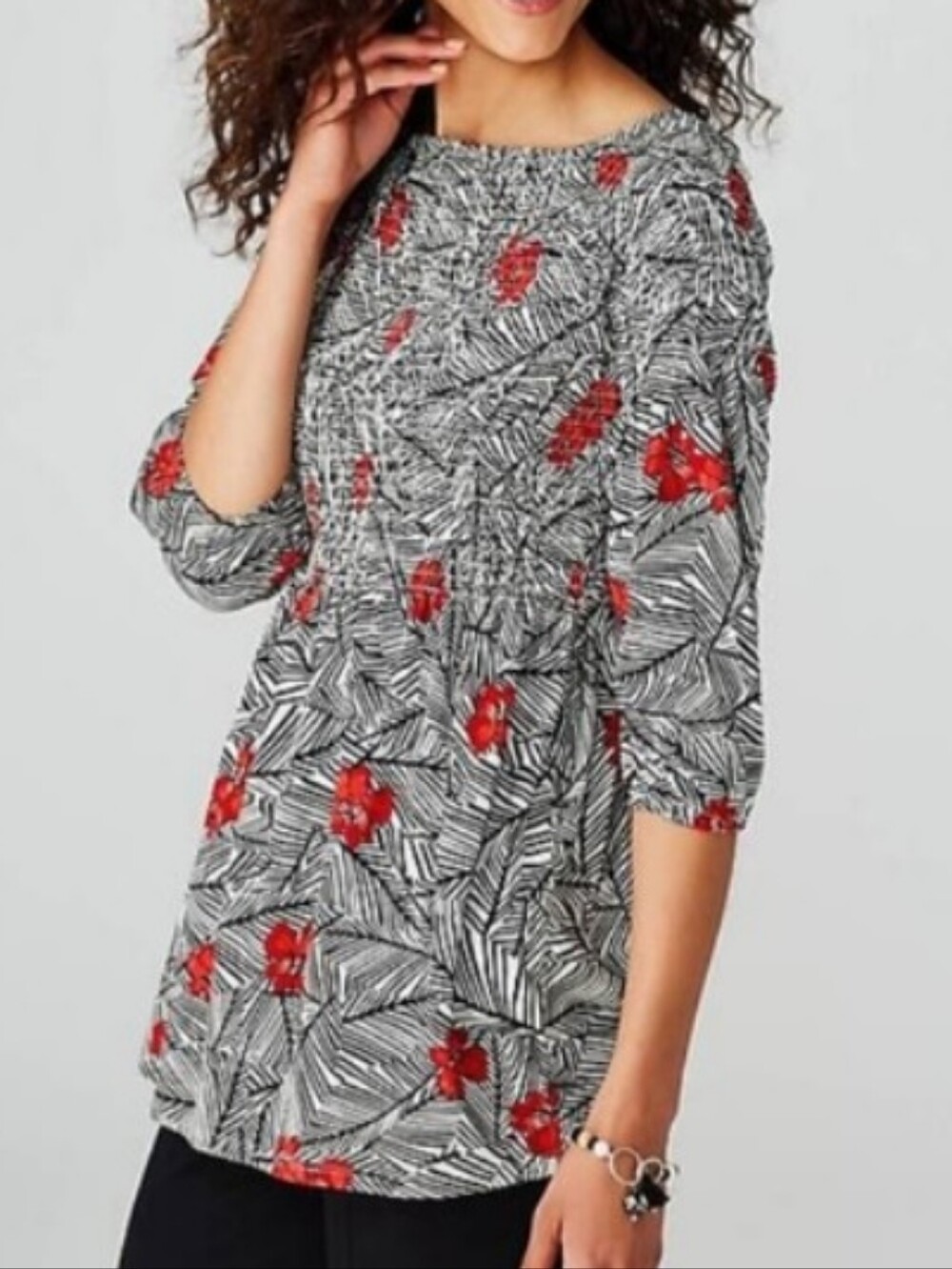 J. Jill Tropical Smocked Tunic Top 2X Plus Cruise Luau